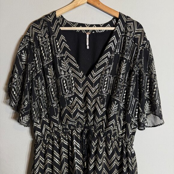 Free People Love Your Chaos Mini Dress Womens Medium Black Gold Drop Waist Tunic - Picture 7 of 15